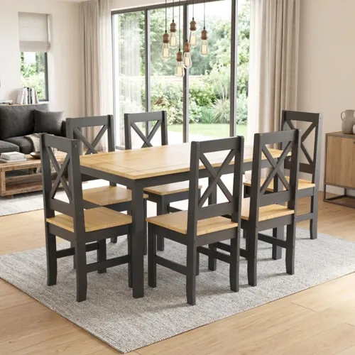 Juego de comedor 6 sillas - Madera maciza - Cruceta - Negro en Negro - Mesas de comedor, Uruguay | Rústico Hogar