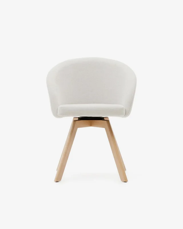 Silla giratoria Marvin - chenilla beige y patas de madera maciza de haya acabado natural en Beige - Sillas, Uruguay | Kavehome, vista 5