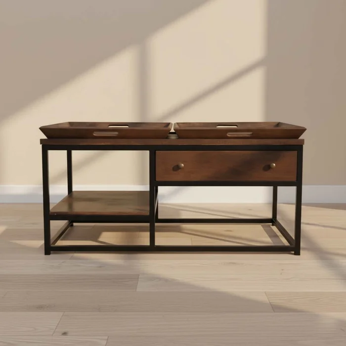Mesa Central Madera-de-mango Natural-beige Bandeja Natural en Madera natural - Mesas de living, Uruguay | Divino