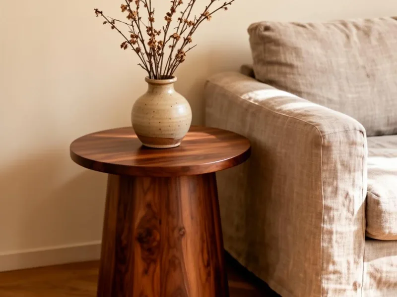 Mesa de centro en living con circulación despejada y decoración neutra