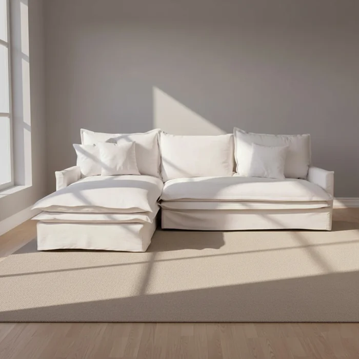 Sofa C/chaise 4 Cuerpos Tela Blanco Alaska Izquierdo en Blanco - Sillones y sofás, Uruguay | Divino