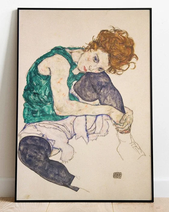 Egon Schiele - Seated Woman with Bent Knees en Multicolor - Láminas, Uruguay | La Cuadrería, vista 3