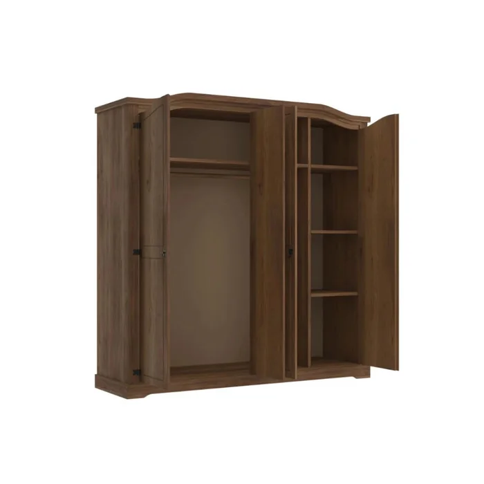 Ropero Curvo 4 Puertas Madera Maciza Línea Monterrey - Nogal en Oscuro/Nogal - Roperos y placares, Uruguay | Ecowood, vista 3