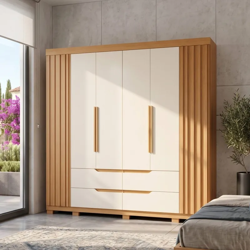Ropero 6 puertas 4 cajones - Doble Casal - Beige en Marrón - Roperos y placares, Uruguay | Rústico Hogar