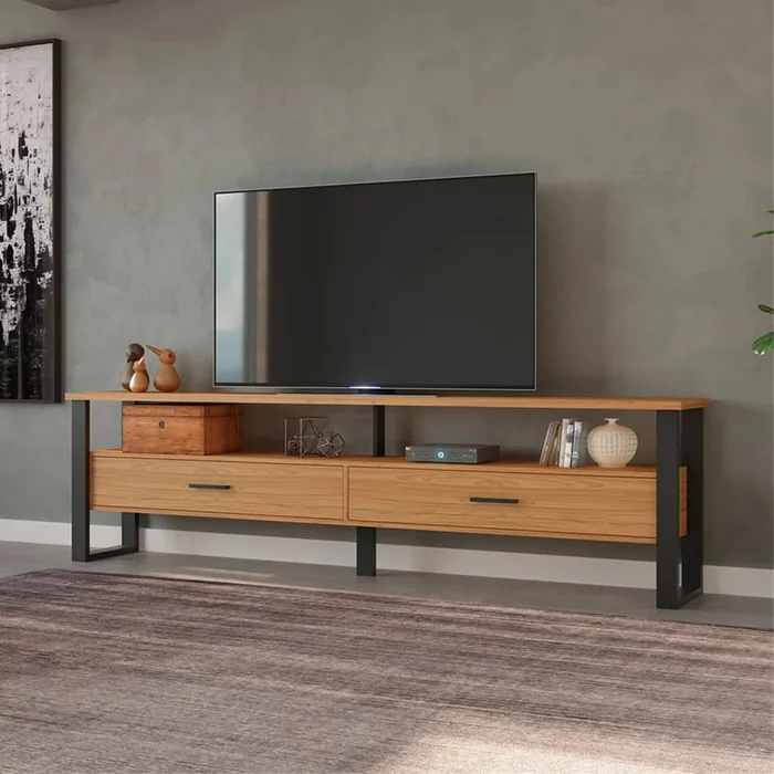 Rack para TV Industrial F43 220cm 100% MDF - Linea Factory en Madera natural - Muebles para TV, Uruguay | Balton