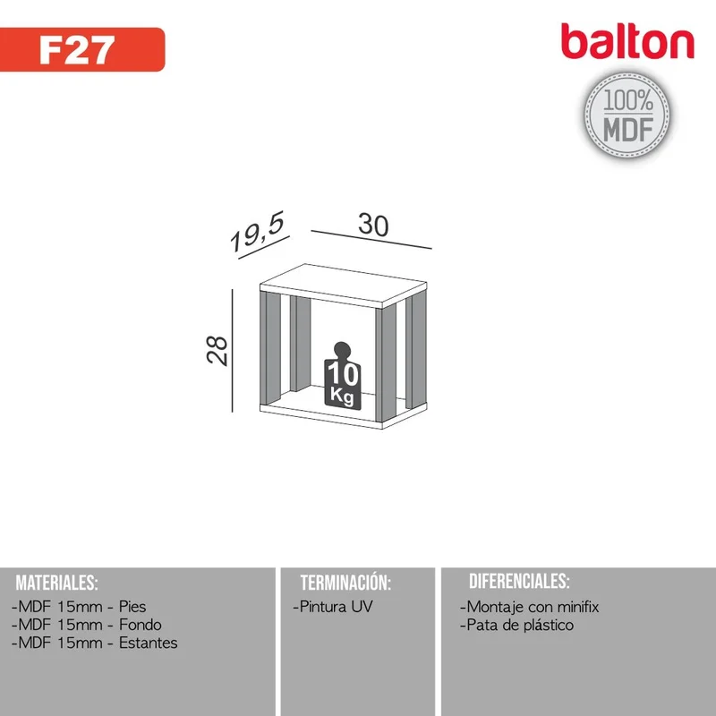 Estante Flotante Lore 100% MDF - Linea Factory en Blanco Off White/Freijo - Bibliotecas, Uruguay | Balton, vista 7