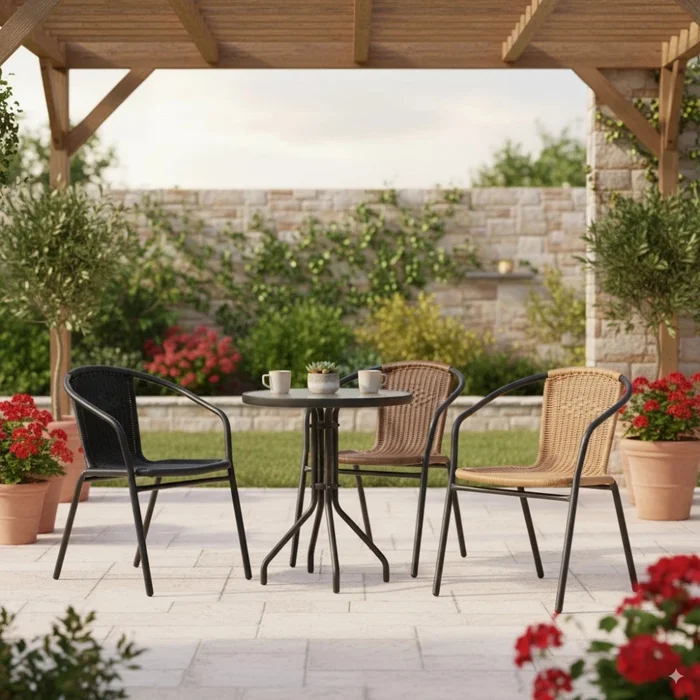 Silla Símil ratán y acero clásica - Negro - Sillas, Uruguay | Ecowood, vista 2