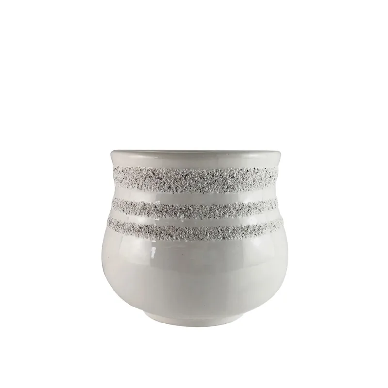 MACETA CERAMICA BOMBE ANILLOS 15.5X15.5X13.5CM BLANCO en Blanco - Macetas, Uruguay | Koz