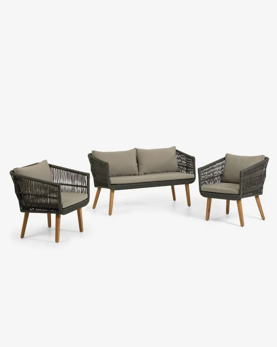 Set Inti de sofá 2 plazas y 2 butacas de cuerda verde FSC 100% en Verde - Sillones y sofás, Uruguay | Kavehome