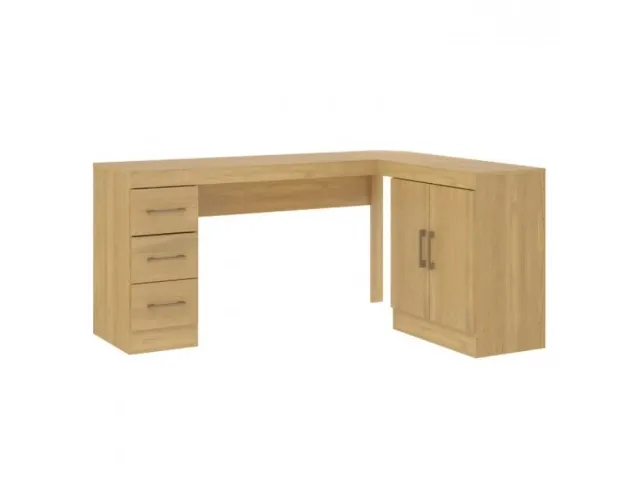 Escritorio en L 2 puertas 3 cajones Roble Dakar en Madera natural - Escritorios y sillas de escritorio, Uruguay | Que Sal Muebleria