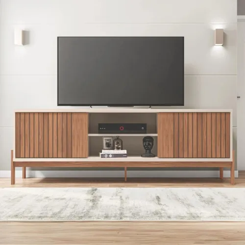 Rack Tannen Puertas Corredizas 1.80 Mt Freijo/off White - Muebles para TV, Uruguay | Albanés