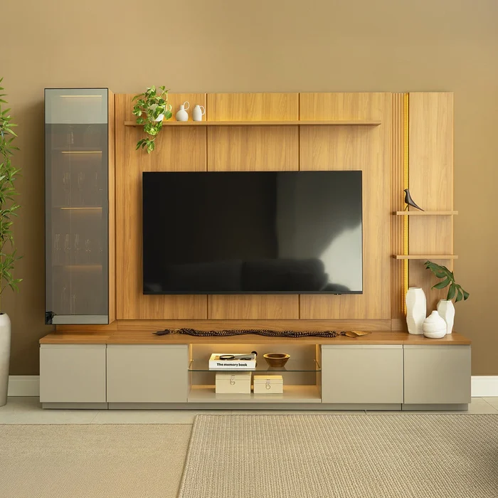 Conjunto Modular - Magnum 290CM - Cristalero con Led en Madera natural - Muebles para TV, Uruguay | Balton, vista 2