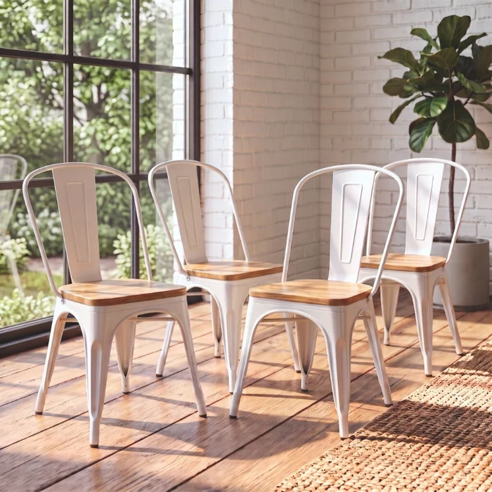 Silla Tolix Pack 4 unidades Metálica Asiento En Madera - Blanco en Blanco - Sillas, Uruguay | Rústico Hogar