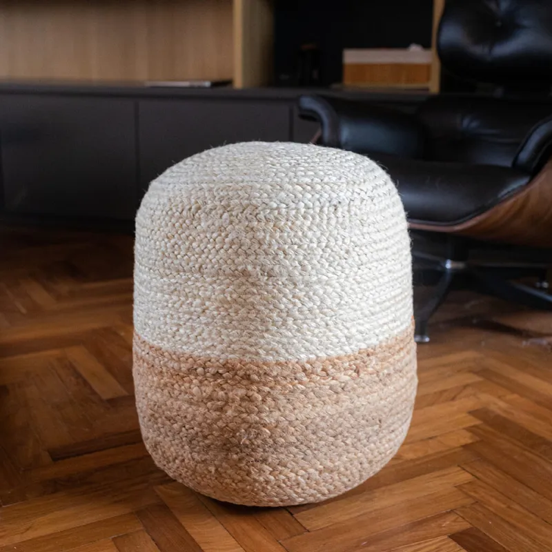 Puff almohadón de piso de yute Bicolor 40cm - Natural en Multicolor - Butacas, banquetas y puffs, Uruguay | Buho Store