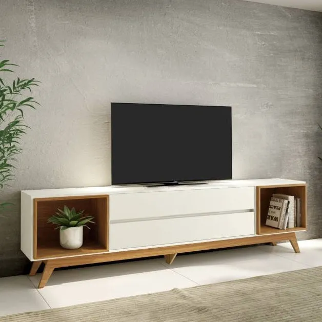 RACK VENEZA 220CM C/2 CAJONES - OFF WHITE 100% MDF - Muebles para TV, Uruguay | Balton