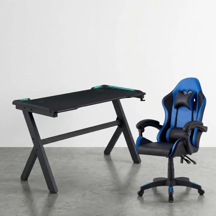 Silla + Escritorio Gamer Led en NEGRO/AZUL - Escritorios, Uruguay | Divino