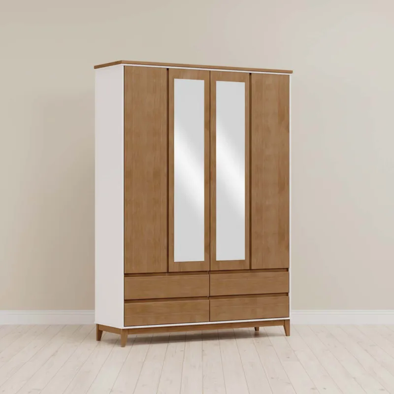 Placard 4 Puertas Mdf-y-madera Blanco Adaku 2.0 en BLANCO/NATURAL - Roperos y placares, Uruguay | Divino