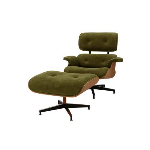 BUTACA EAMES GAMUZA MUSGO CON PUFF en Verde oliva - Butacas, banquetas y puffs, Uruguay | Masinfinito Casa