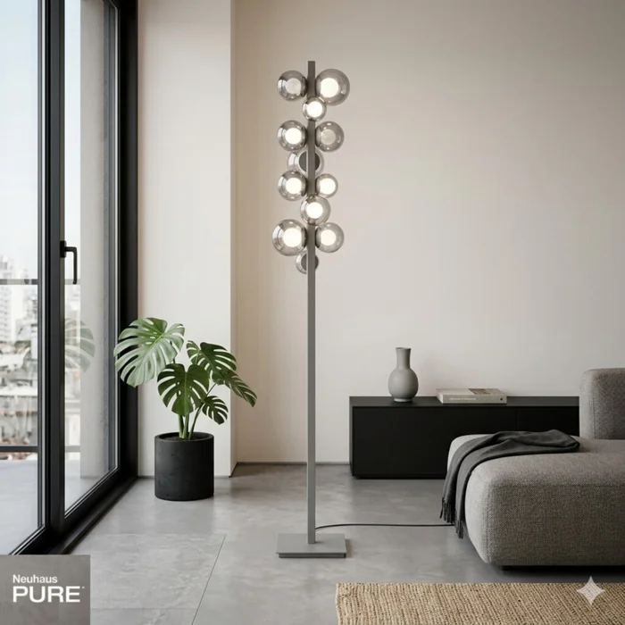 Lampara de pie Esferas vidrio ahumado 29W -160cm dimerizable, 3 colores de luz en Gris - Lámparas de pie, Uruguay | Iluminica