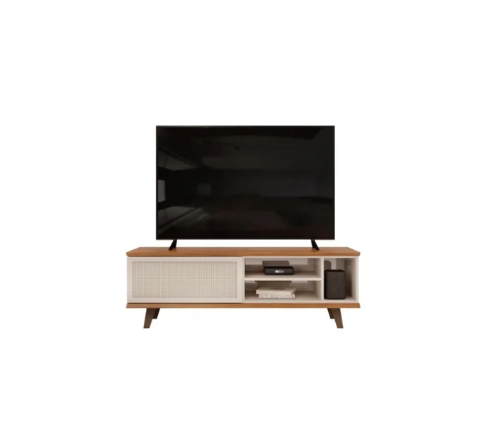 Rack Para Tv 1 Puerta Corrediza - Bristol - Blanco en Blanco - Muebles para TV, Uruguay | Rústico Hogar