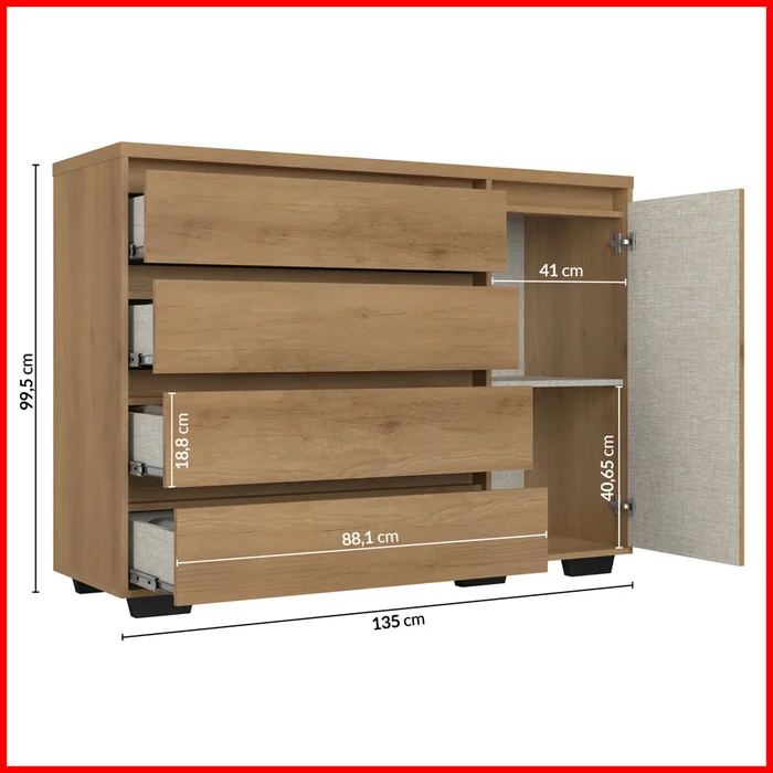 Comoda 4 cajones + puerta – Aurora - Cómodas, Uruguay | Punto Unión, vista 3