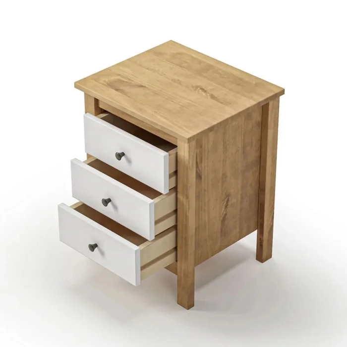 Mesa de Luz 3 Cajones - Línea Maden - Blanco en Madera natural - Mesas de luz, Uruguay | Ecowood, vista 2