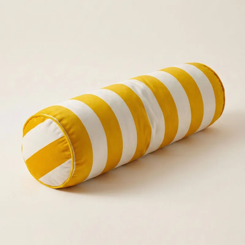 Almohadón Cilindro Terciopelo Rayas en Amarillo - Textiles, Uruguay | Cabana