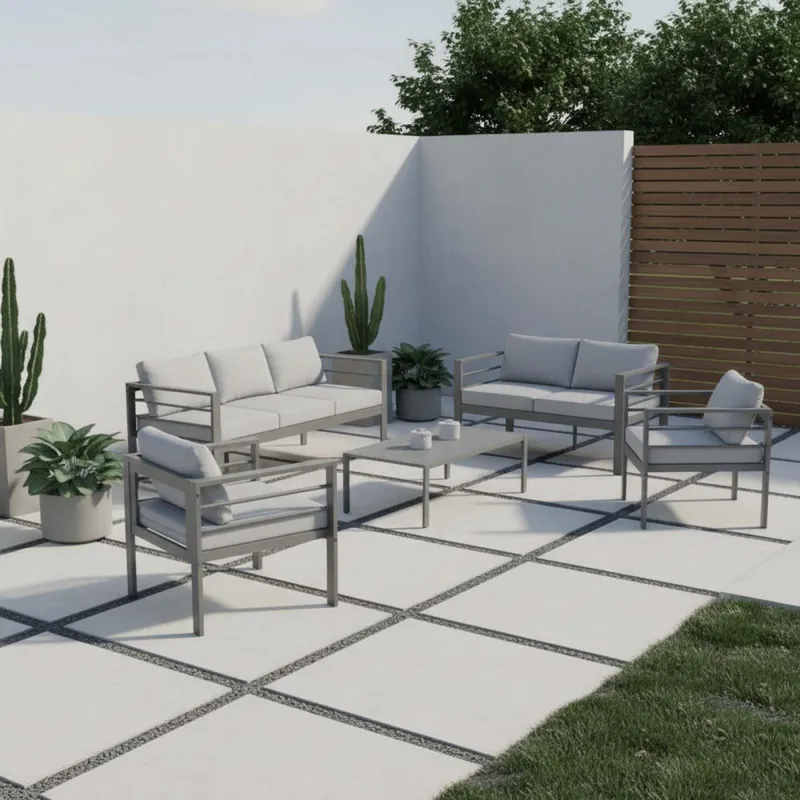 Set De Living Aluminio Gris Siracusa 5 Piezas en Gris - Muebles para el exterior, Uruguay | Divino