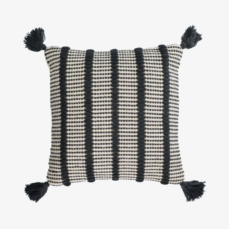 Almohadón Maine 100% algodón rayas blanco y negro 45 x 45 cm en Negro - Textiles, Uruguay | Kavehome