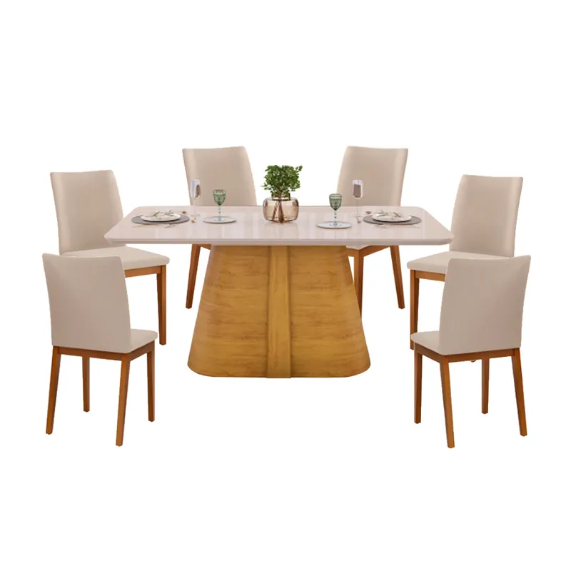 Juego Comedor 6 Sillas Tapizadas Mesa Tapa De Vidrio Ryze en CEDRO OFF WHITE/FREIJO LINHO NEVE - Aparadores y recibidores, Uruguay | Soy Hogar