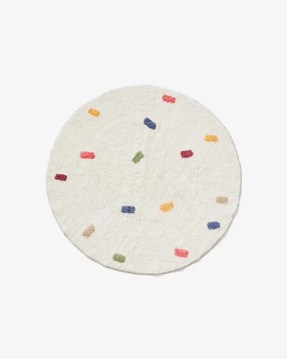 Alfombra redonda Epifania 100% algodón blanco con puntos multicolor Ø 100 cm en Blanco - Alfombras, Uruguay | Kavehome