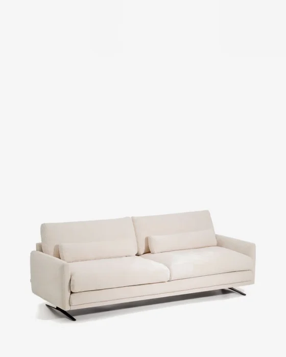 Sofá Veliro 3 plazas de chenilla beige y patas de acero con acabado negro 240 cm FSC Mix Credit en Beige - Sillones y sofás, Uruguay | Kavehome
