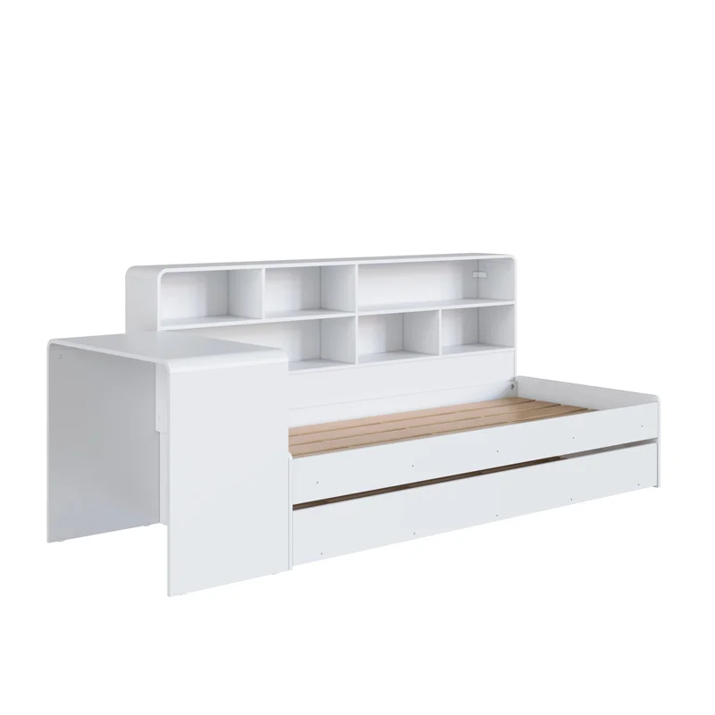 Cama Dafne – Con Escritorio, Marinera y Estantería en Blanco - Dormitorio, Uruguay | RM Muebles y Deco, vista 4