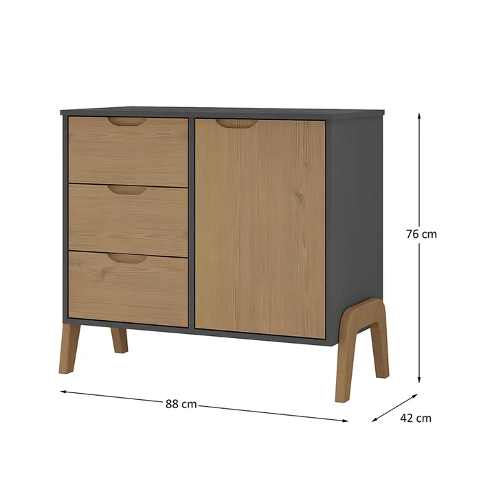 Comoda 1 Puerta 3 Cajones Combinada Con Patas en GRAFITE/PINUS CERA - Cómodas, Uruguay | Soy Hogar, vista 4