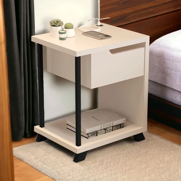 Mesa De Luz Smart 1 Cajon Con Cargador Usb Moderna en Blanco - Mesas de luz, Uruguay | Soy Hogar, vista 3