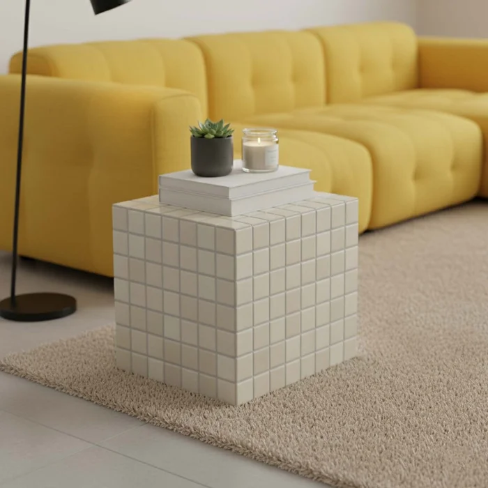 Mesa Lateral Ceramica Natural-beige Oia Beige en Beige - Mesas de living, Uruguay | Divino