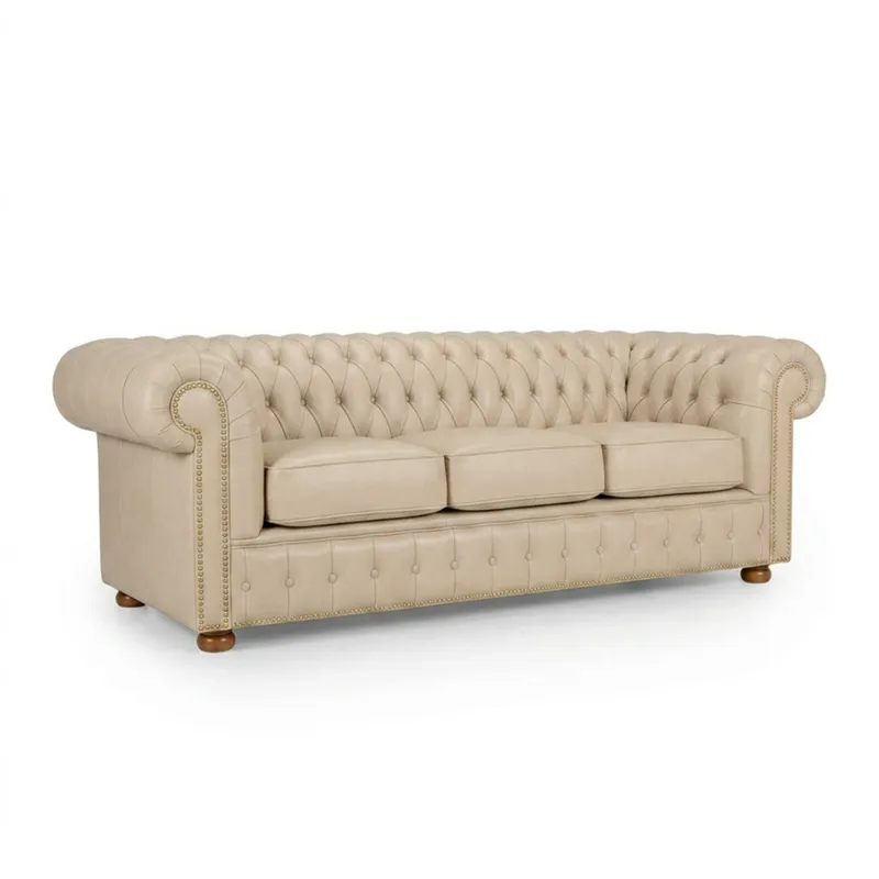 Sofá Chesterfield Novo - Cuero Básico - 3 cuerpos - Arena - (Preventa) en Beige - Sillones y sofás, Uruguay | NYR