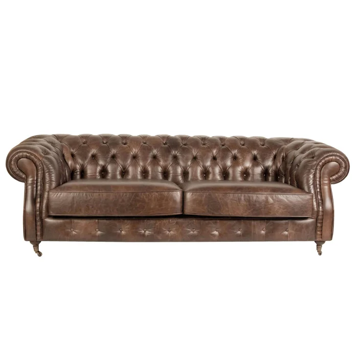Sofa 3 Cuerpos Cuero-100-natural Marron New Chesterfield Choc. en Marrón - Sillones y sofás, Uruguay | Divino, vista 3
