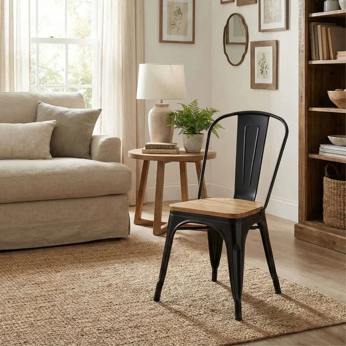 Silla asiento de Metal Madera Tolix - Negro en Negro - Sillas, Uruguay | Ecowood, vista 3