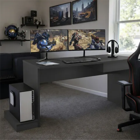 Escritorio Gamer con Cajón y Soporte para CPU | Mesa Gaming Moderna - Grafito en Gris - Escritorios y sillas de escritorio, Uruguay | Mulata