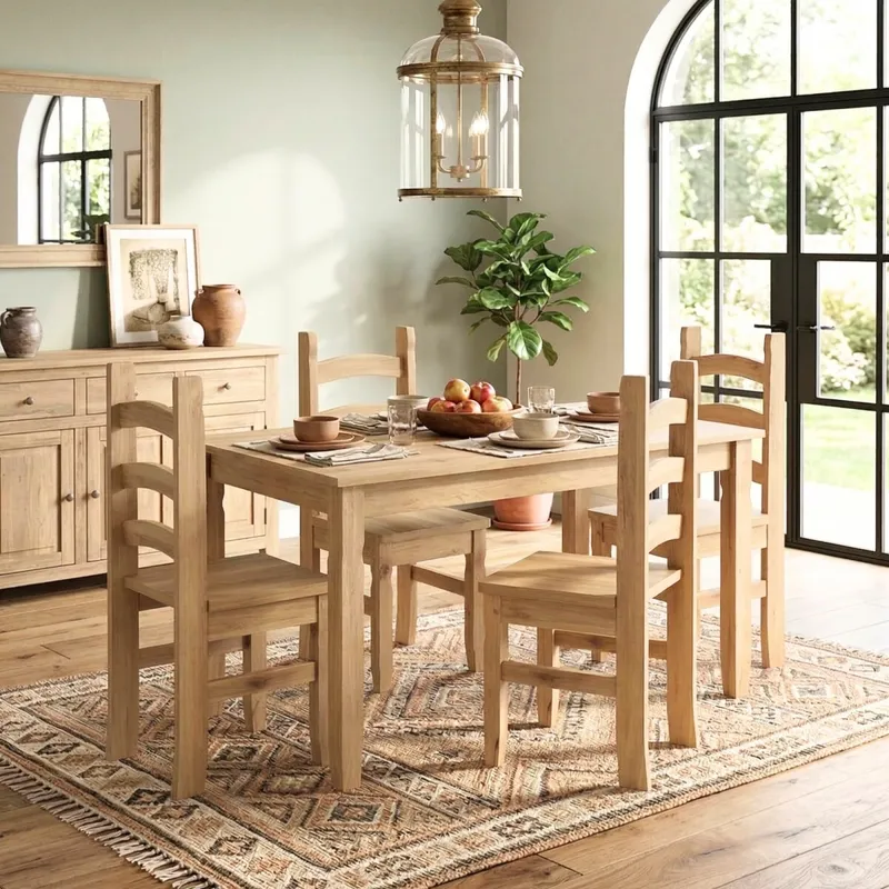 Juego De Comedor 4 Sillas - Corona - Madera - Natural en Madera natural - Mesas de comedor, Uruguay | Rústico Hogar