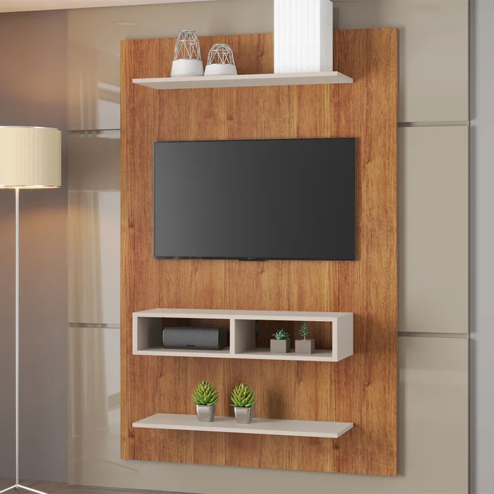 Panel Rack Tv Led Modular Living Sala Dormitorio Byte Miel Off White en Marrón - Muebles para TV, Uruguay | Soy Hogar, vista 2