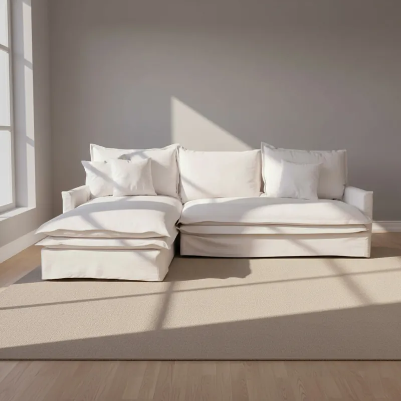 Sofa C/chaise 4 Cuerpos Tela Blanco Alaska Izquierdo en Blanco - Sillones y sofás, Uruguay | Divino