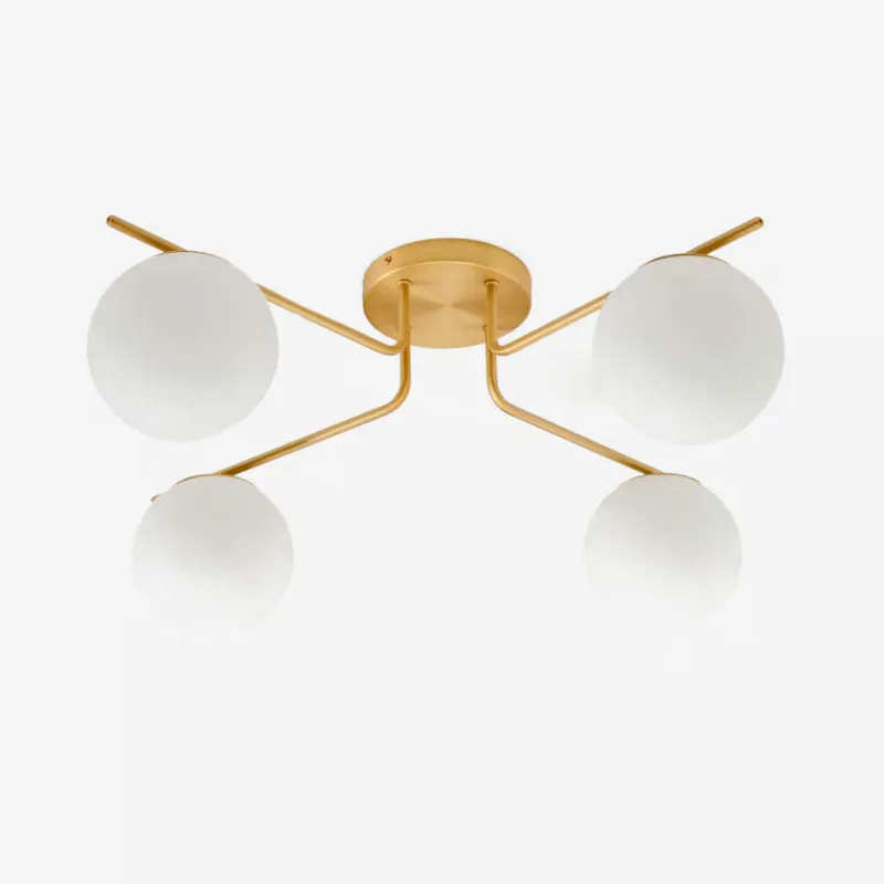 Lámpara de techo Brisia de metal con acabado latón cepillado y 4 bolas de cristal glaseado Ø15 cm en Dorado - Lámparas colgantes, Uruguay | Kavehome