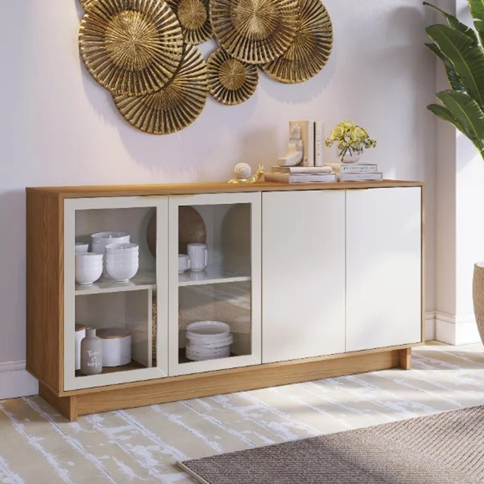 Aparador Buffet Living 4 Puertas Tiradores Metálicos Dorados en Madera natural - Aparadores y recibidores, Uruguay | Soy Hogar, vista 5