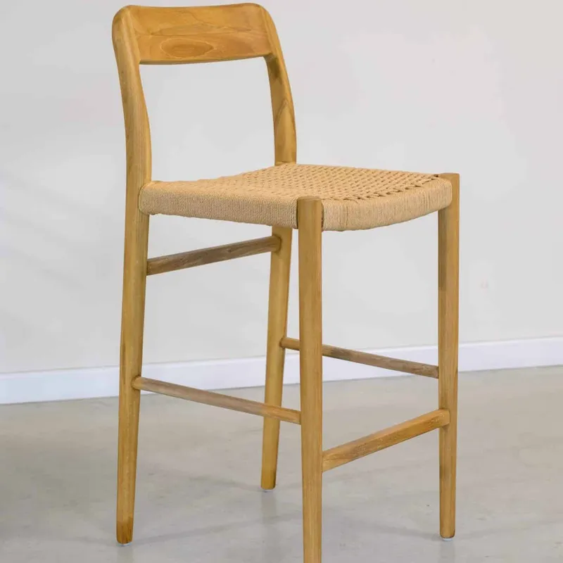 Banqueta en madera teca y cuerda en Madera natural - Butacas, banquetas y puffs, Uruguay | Entrecasa