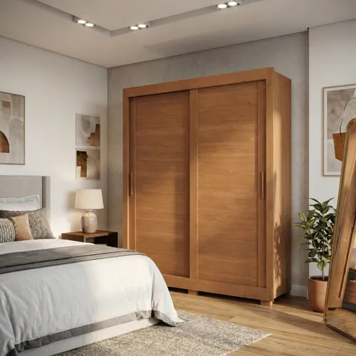Ropero 2 Puertas Corredizas - Titanium - Cinamomo en Madera natural - Roperos y placares, Uruguay | Rústico Hogar
