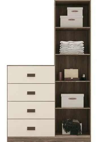 Comoda 4 Cajones 1 Puerta Con Espejo Cajonera Dormitorio en Blanco - Cómodas, Uruguay | Lais Muebles, vista 3