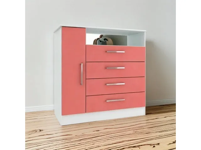 Comoda 1P 4C R. metalicos Bco/Rosa en Coral - Cómodas, Uruguay | Que Sal Muebleria