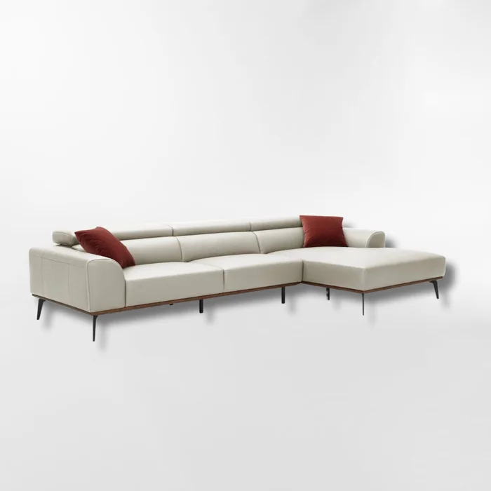 Sofá con chaise DUNA CUERO BEIGE DERECHO en Beige - Sillones y sofás, Uruguay | Viasono, vista 2